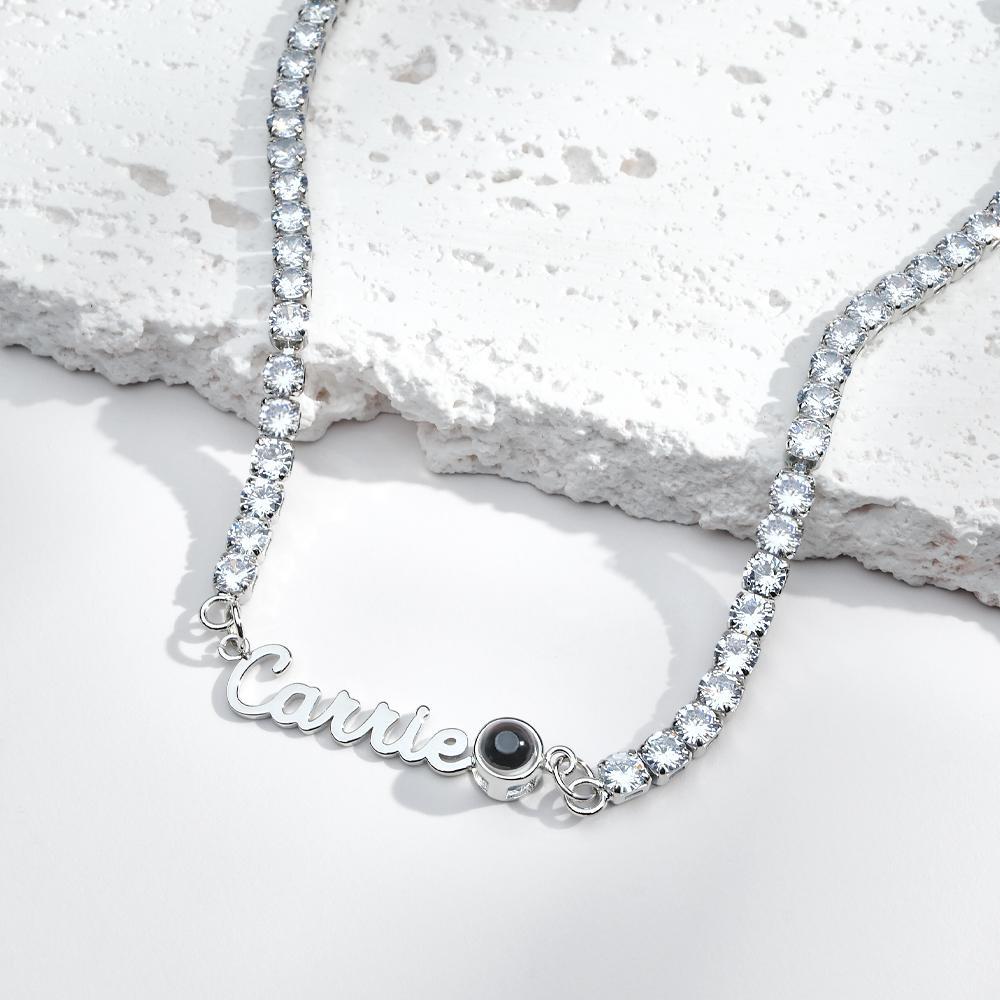 Benutzerdefinierte Namensprojektion Halskette Tenniskette Einfaches Geschenk - soufeede