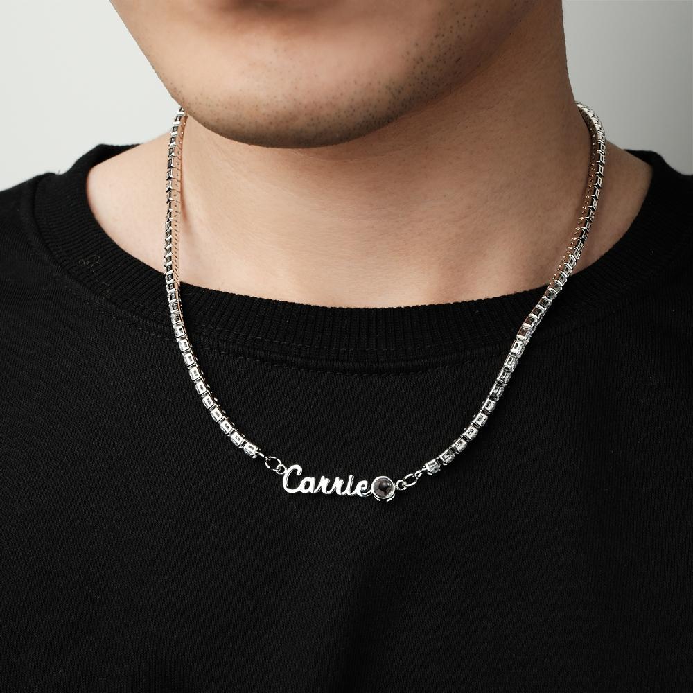 Benutzerdefinierte Namensprojektion Halskette Tenniskette Einfaches Geschenk - soufeede