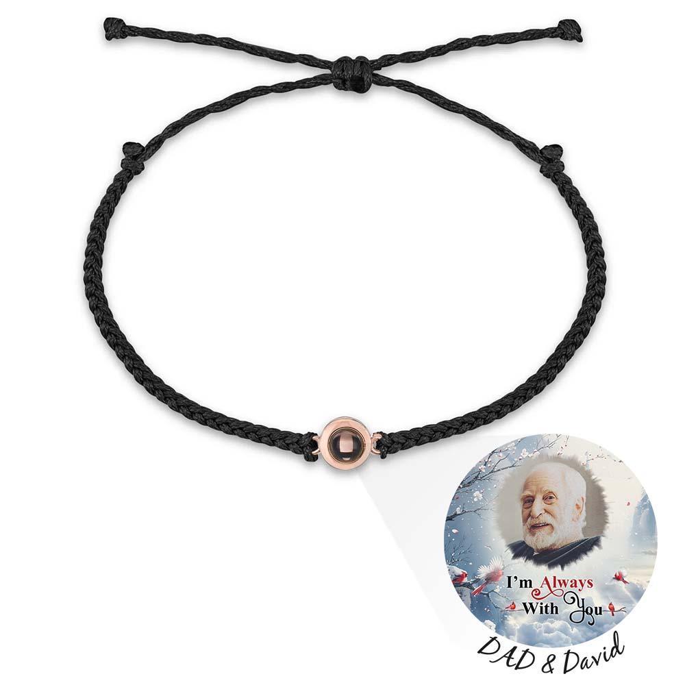 Personalisiertes Fotoprojektionsarmband, Geflochtenes Schwarzes Seil, Kreisarmband, Erinnerungsgeschenk Zum Vatertag