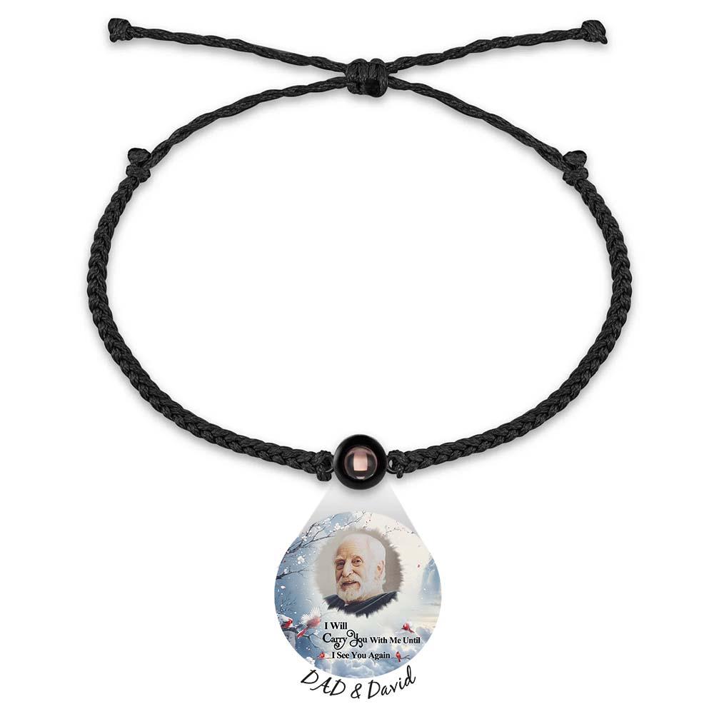 Personalisiertes Fotoprojektionsarmband, Geflochtenes Schwarzes Seil, Kreisarmband, Erinnerungsgeschenk Zum Vatertag