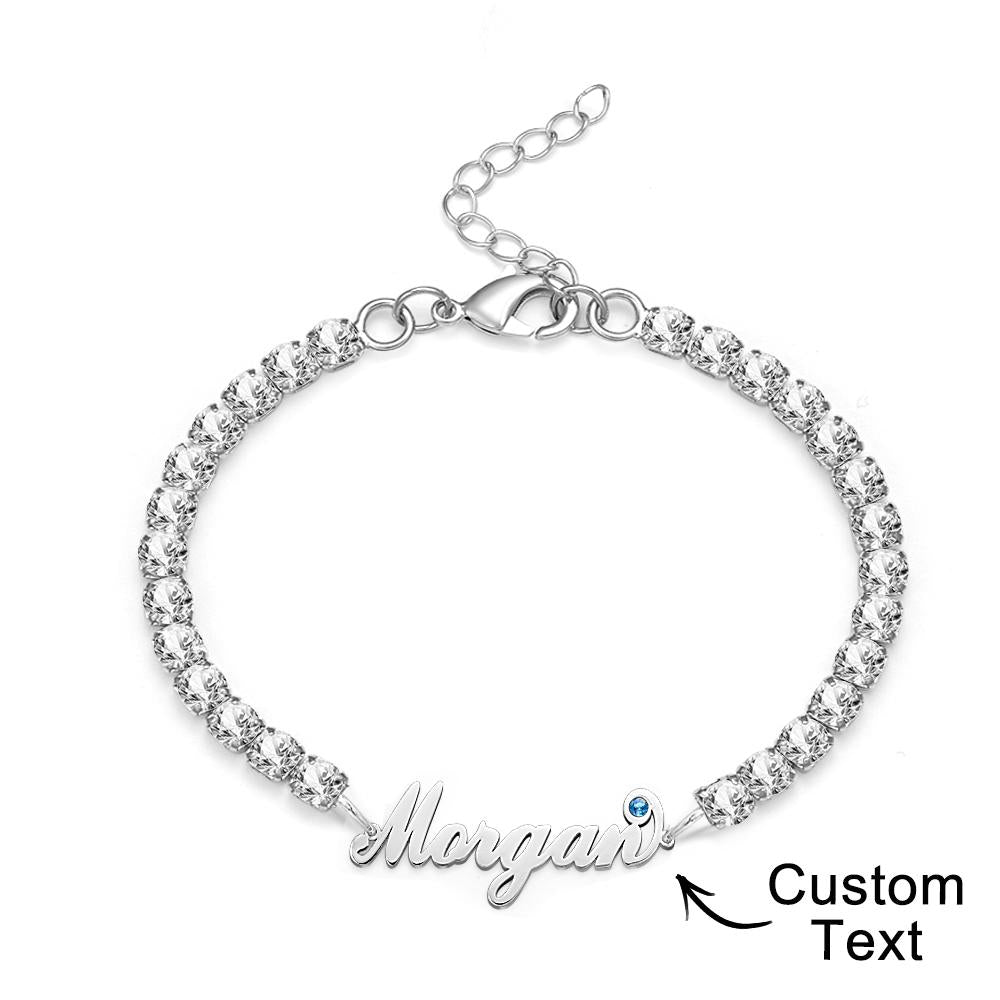 Tennisarmband Mit Individuellem Geburtsstein Und Namen, Trendiges All-diamonds-armband, Geschenk Für Sie - soufeede