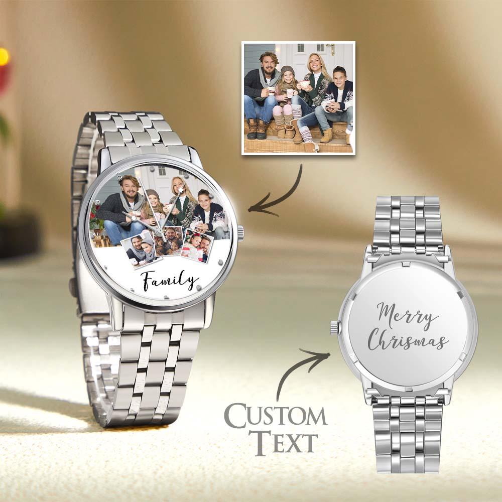 Personalisierte Gravierte Herren-fotouhr Mit Schwarzem Legierungsarmband, Weihnachtsgeschenke Für Meine Familie - soufeede