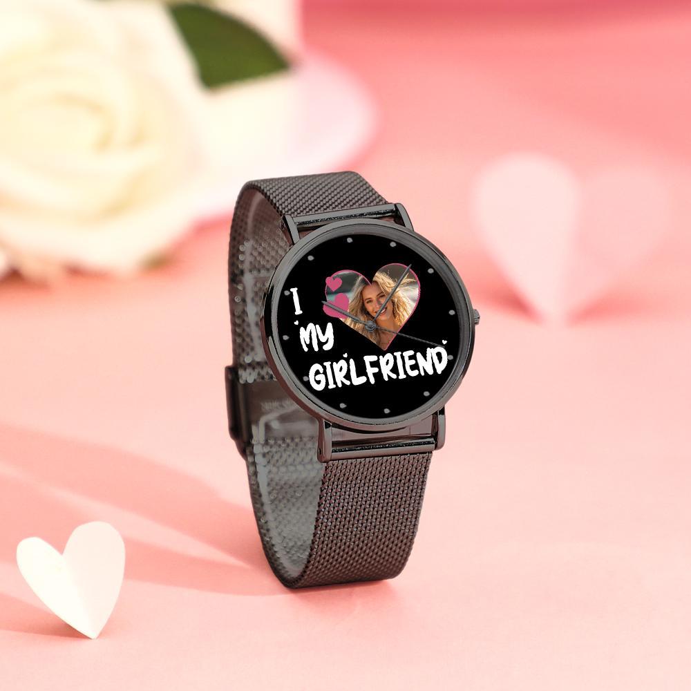 ich liebe meine Freundin-armbanduhr Mit Personalisiertem Gravurfoto Und Legierungsarmband, Valentinstagsgeschenk Für Freundin - soufeede