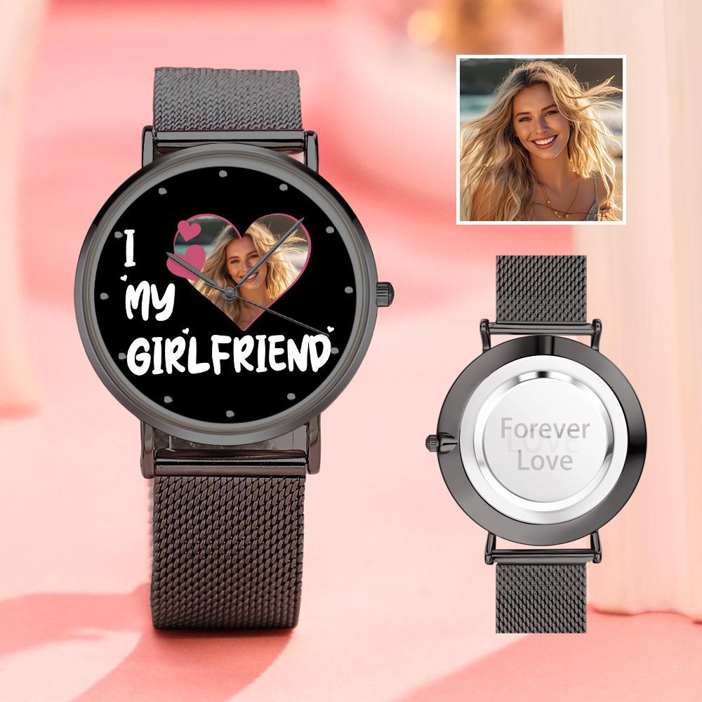 ich liebe meine Freundin-armbanduhr Mit Personalisiertem Gravurfoto Und Legierungsarmband, Valentinstagsgeschenk Für Freundin - soufeede