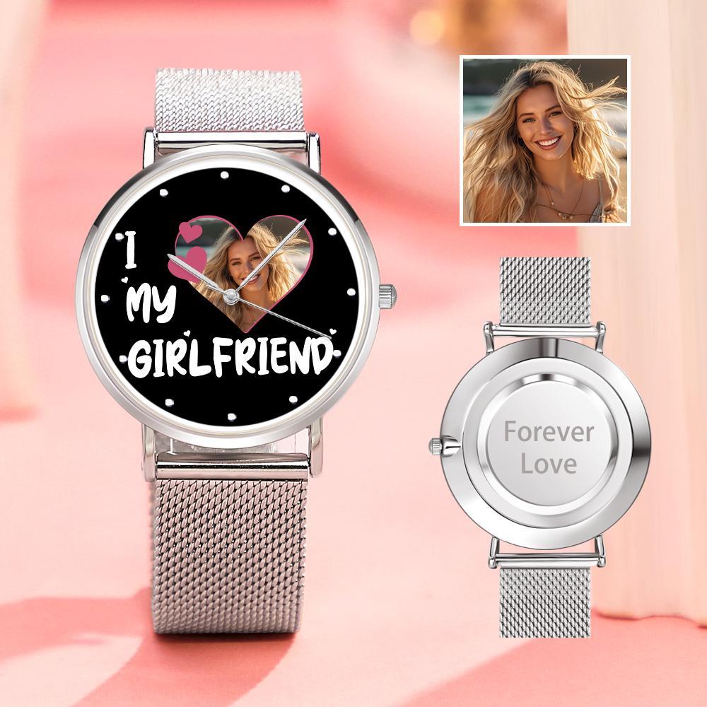 ich liebe meine Freundin-armbanduhr Mit Personalisiertem Gravurfoto Und Legierungsarmband, Valentinstagsgeschenk Für Freundin - soufeede