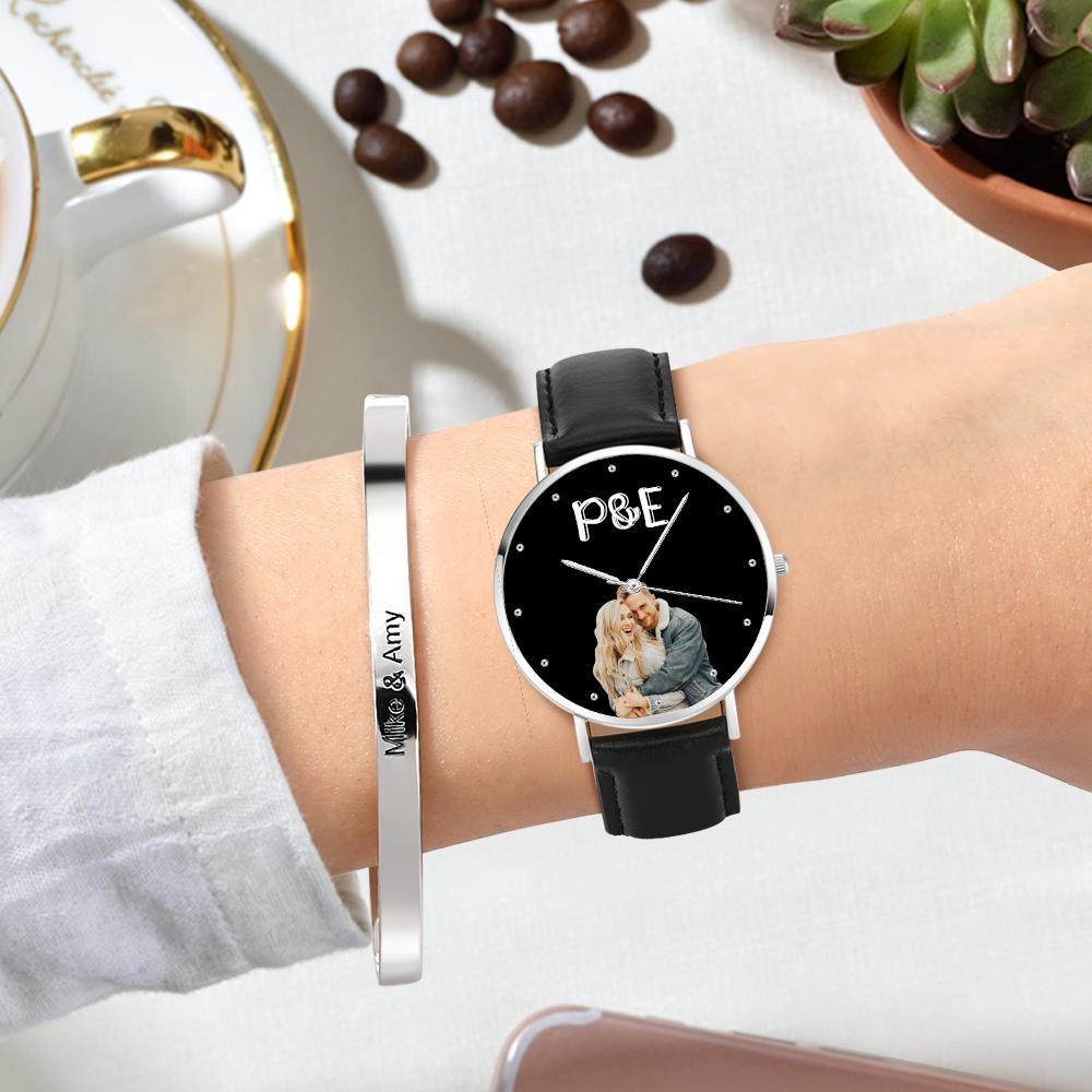 Individuelle Foto-lederarmbanduhr Mit Text, Einzigartige Uhr, Valentinstagsgeschenke - soufeede