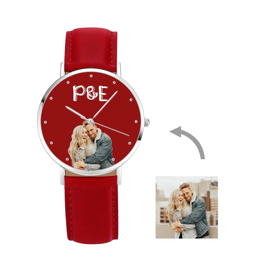 Individuelle Foto-lederarmbanduhr Mit Text, Einzigartige Uhr, Valentinstagsgeschenke - soufeede