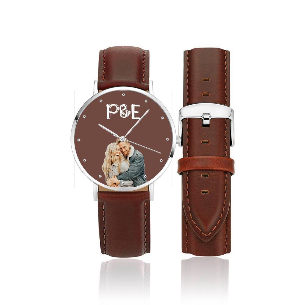 Individuelle Foto-lederarmbanduhr Mit Text, Einzigartige Uhr, Valentinstagsgeschenke - soufeede