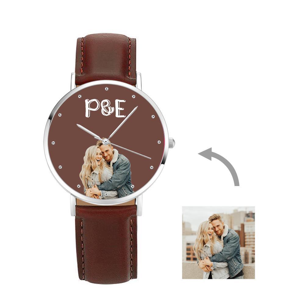 Individuelle Foto-lederarmbanduhr Mit Text, Einzigartige Uhr, Valentinstagsgeschenke - soufeede