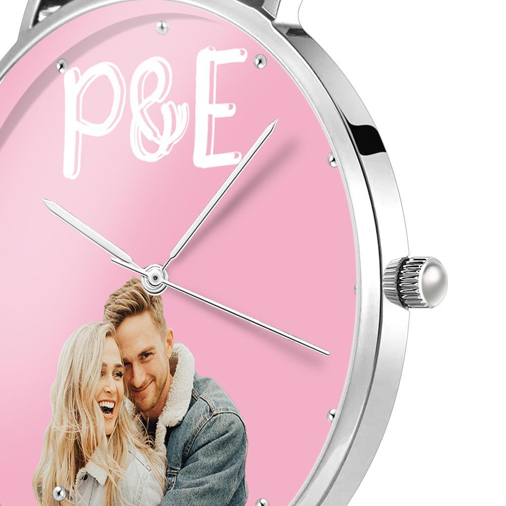Individuelle Foto-lederarmbanduhr Mit Text, Einzigartige Uhr, Valentinstagsgeschenke - soufeede