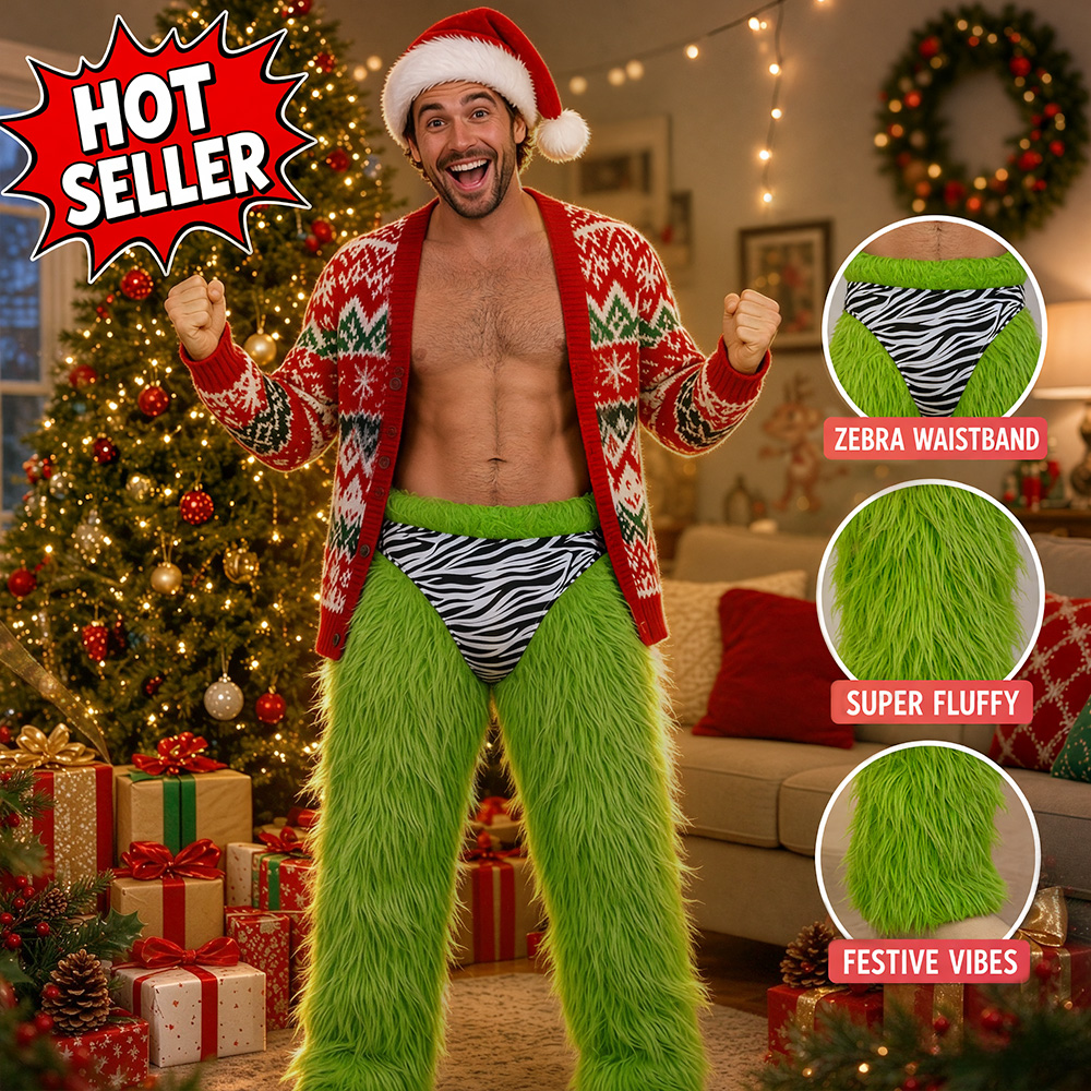 Lustige Grüne Monster-Weihnachts-Pyjamahose – Flauschige Grüne Lounge-Hose Mit Leopardenmuster-Slip-Design, Neuartige Weihnachts-Nachtwäsche - soufeelde
