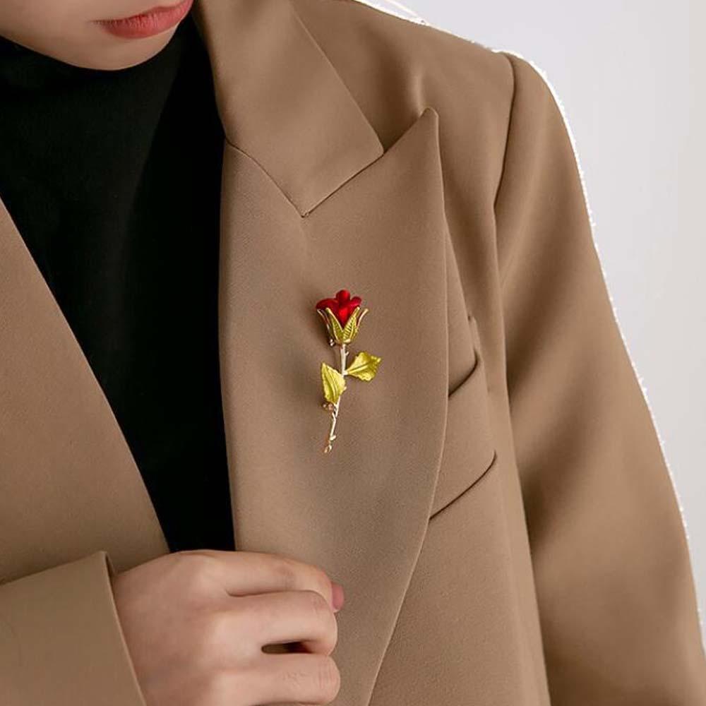 Hand Diy Legierung Rote Rose Brosche Frauen Dekor Pin Zubehör Minimalistischen Blumenstrauß - soufeede