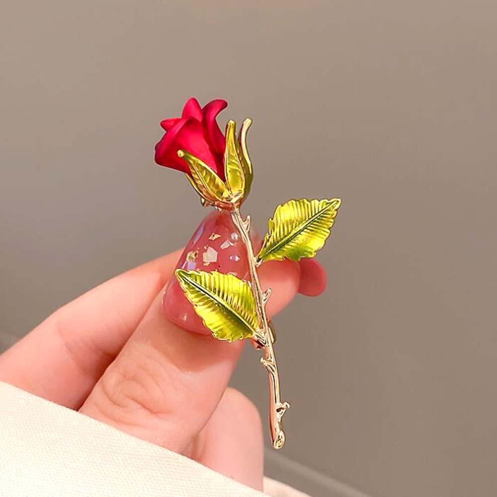 Hand Diy Legierung Rote Rose Brosche Frauen Dekor Pin Zubehör Minimalistischen Blumenstrauß - soufeede