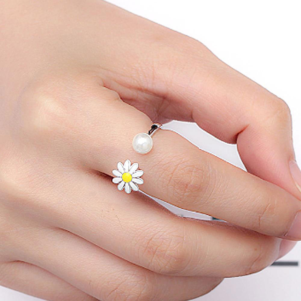 Angstring, Drehbarer Gänseblümchen-öffnungsring, Jahrestag, Geburtstag, Geschenke Für Frauen Und Mädchen - soufeede