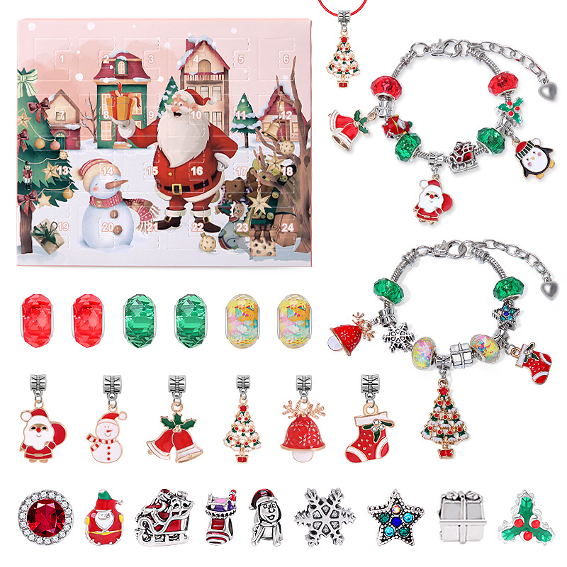Weihnachten Charm Kalender Advent 24 Countdown Überraschung Blind Box Diy Charms Kinder Armband Set - soufeede