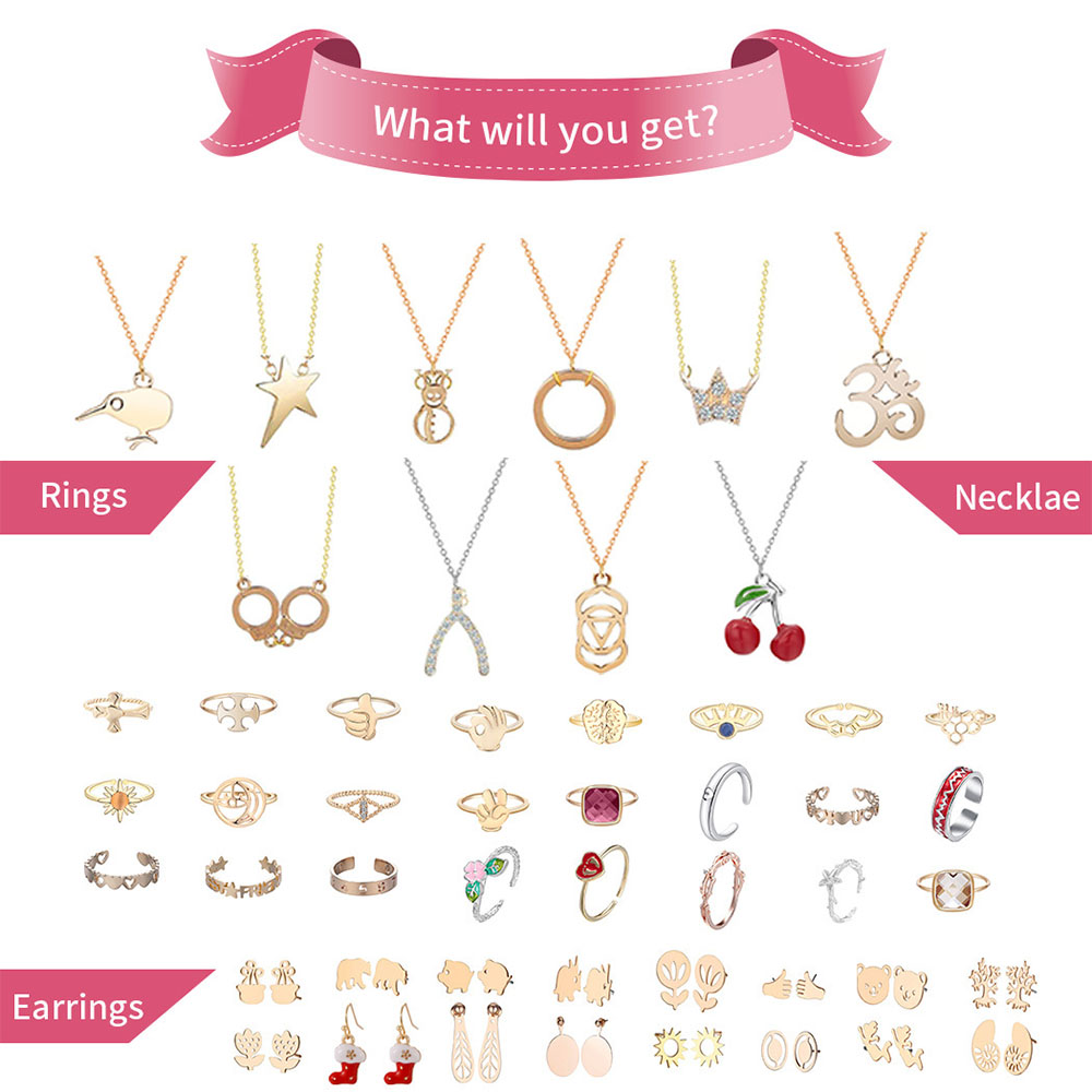 Adventskalender Zu Weihnachten Schmuckset Box Ring Halskette Ohrringe Weihnachten 24-teiliges Set - soufeede