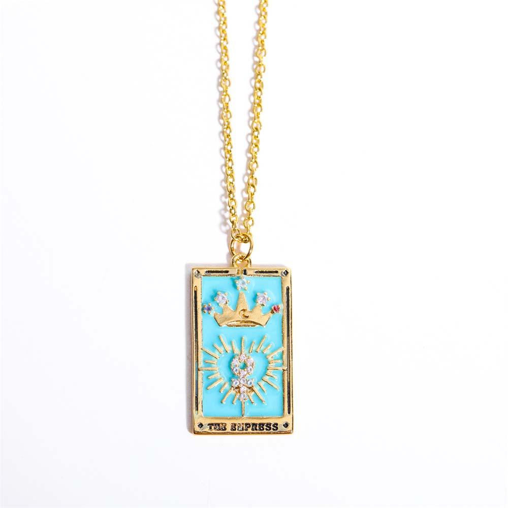 Bunte Tarotkarten Symbolische Halskette Tropfendes Öl Anhänger Emaille Halskette Mit Strass Geschenk - soufeede