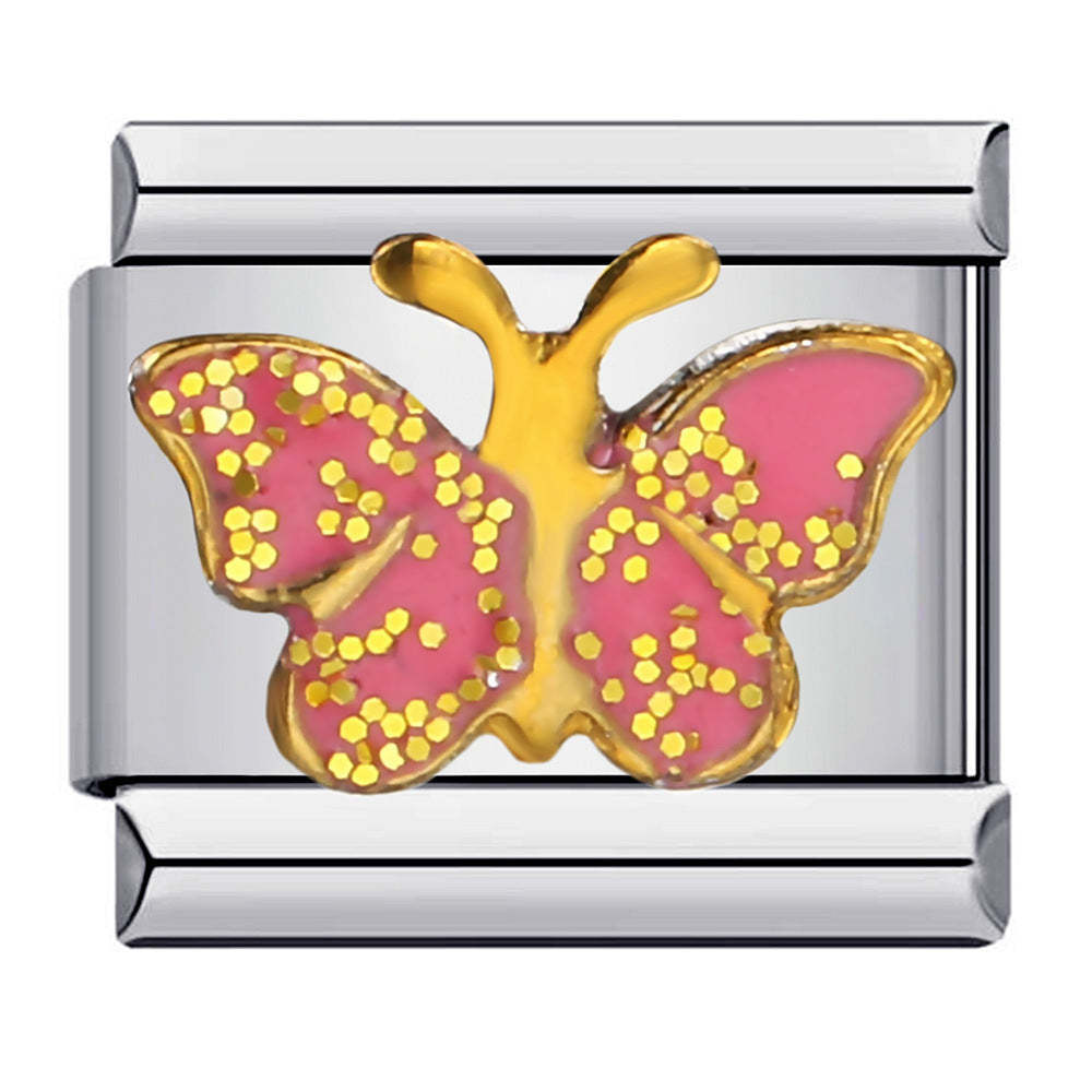 Schillernder Rosa Schmetterlings-charm Für Italienische Charm-armbänder Composable Link - soufeede