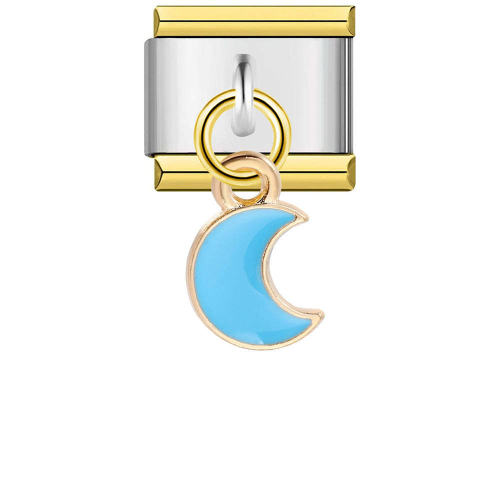 Italienischer Charm-anhänger „blauer Mond“ Mit Goldrand Für Italienische Charm-armbänder Composable Link - soufeede