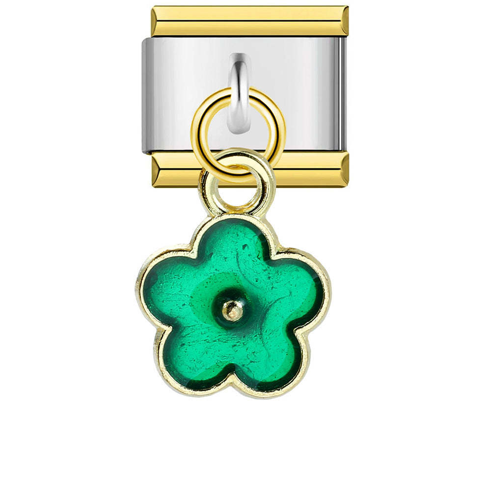 Italienischer Charm-anhänger „grüne Blume“ Mit Goldrand Für Italienische Charm-armbänder Composable Link - soufeede
