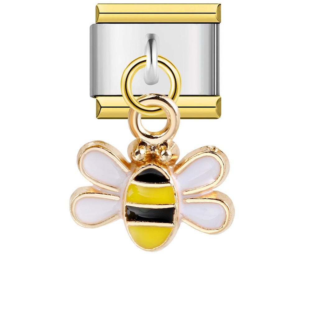 Biene-anhänger Mit Goldenem Rand, Italienischer Charm Für Italienische Charm-armbänder, Composable Link - soufeede