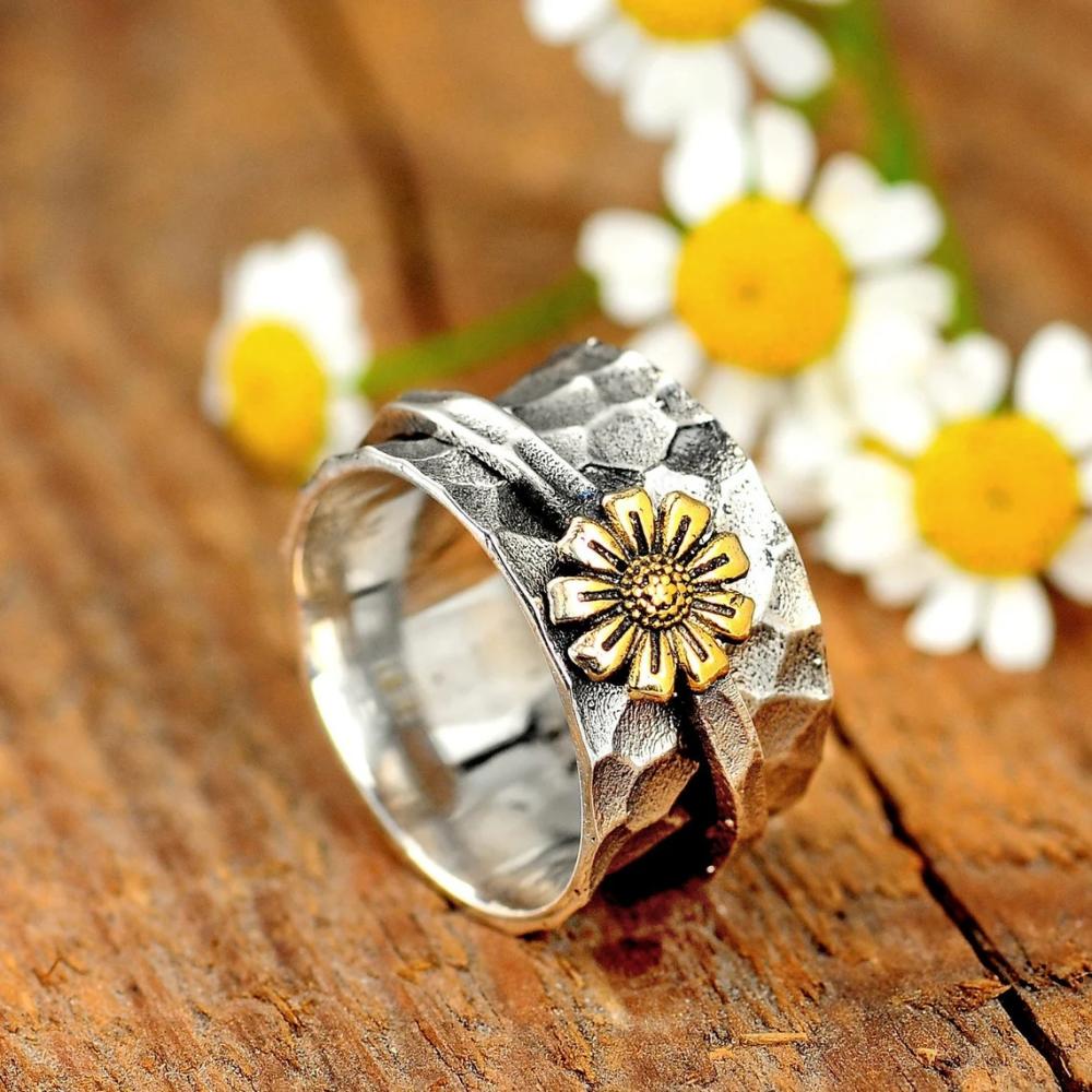 Daisy Fidget Anxiety Ring Meditation Spinner Ring Schmuck Geschenke Für Frauen Mädchen - soufeede