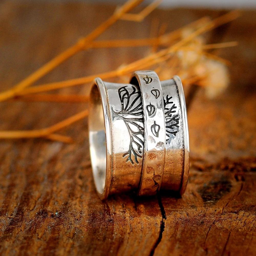 Fidget Anxiety Ring Meditation Leaf Spinner Ring Schmuck Geschenke Für Frauen Mädchen - soufeede