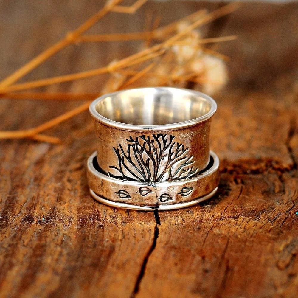 Fidget Anxiety Ring Meditation Leaf Spinner Ring Schmuck Geschenke Für Frauen Mädchen - soufeede