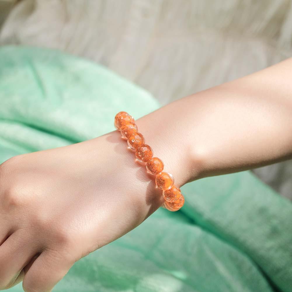 Orangefarbenes Firefly-glas-stretch-perlenarmband, Das Im Dunkeln Leuchtet, Leuchtendes Armband - soufeede