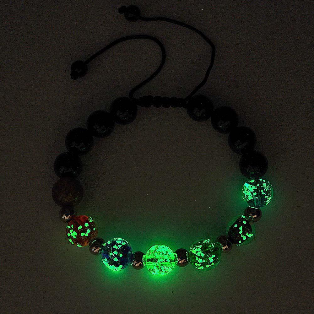 Leuchtende Silberne Perlen, Sechsfarbiges Glühwürmchen-glas-flechtarmband, Im Dunkeln Leuchtendes Leuchtendes Armband - soufeede