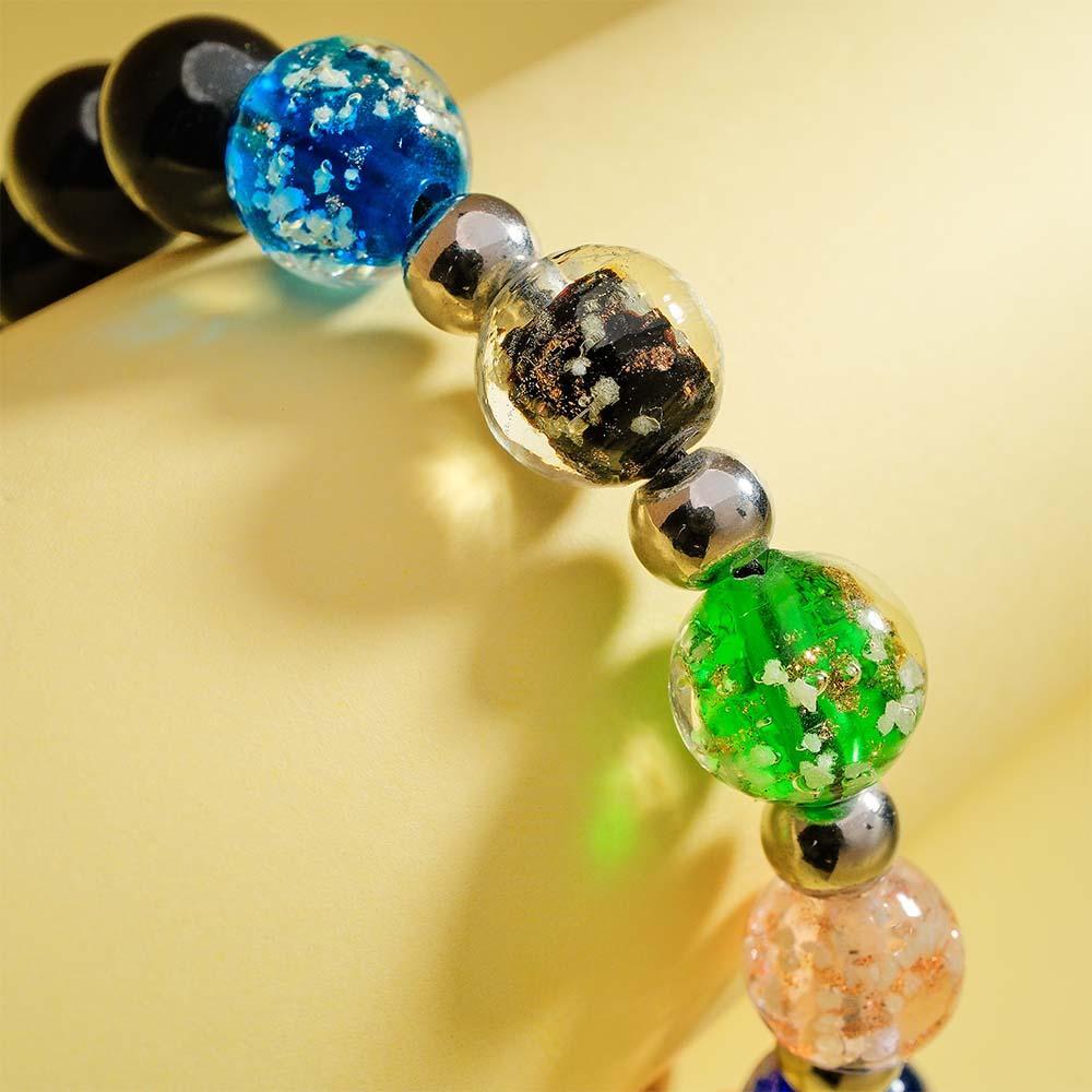 Leuchtende Silberne Perlen, Sechsfarbiges Glühwürmchen-glas-flechtarmband, Im Dunkeln Leuchtendes Leuchtendes Armband - soufeede