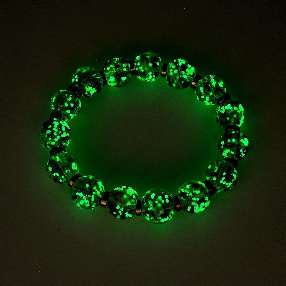 Grün Mit Blumen Glühwürmchen-glas-stretch-perlenarmband, Leuchtet Im Dunkeln, Leuchtendes Armband - soufeede