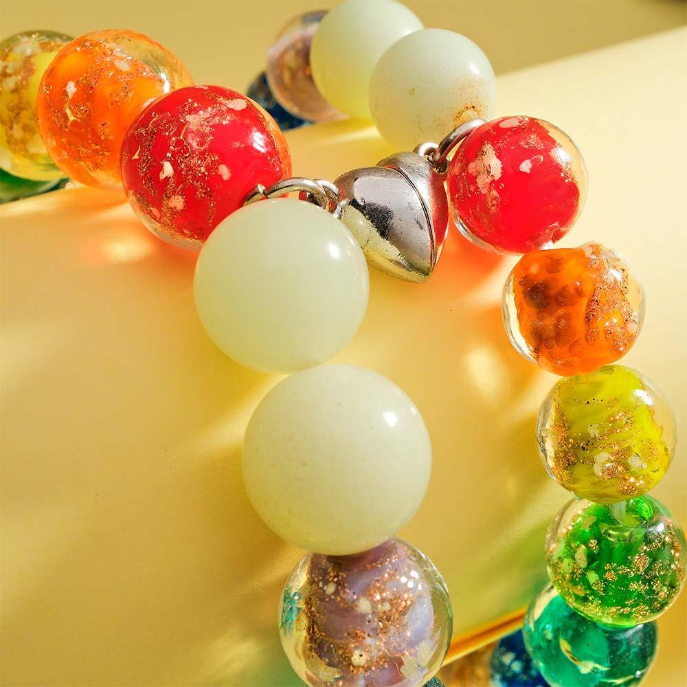 Rainbow Couple's Firefly Glas-stretch-perlenarmband, Leuchtet Im Dunkeln, Leuchtendes Armband - soufeede