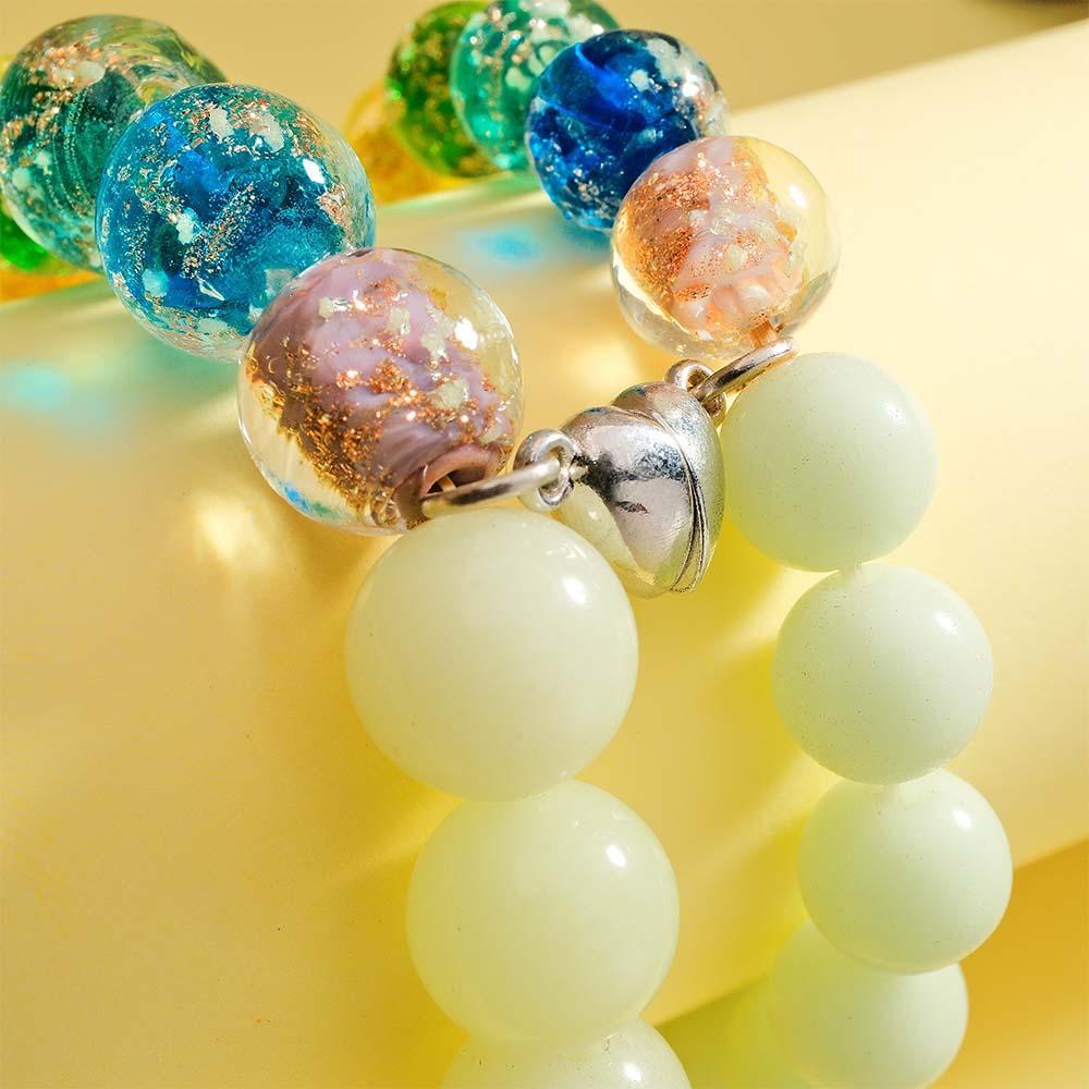 Buntes Glühwürmchen-glas-stretch-perlenarmband Für Paare, Das Im Dunkeln Leuchtet, Leuchtendes Armband - soufeede