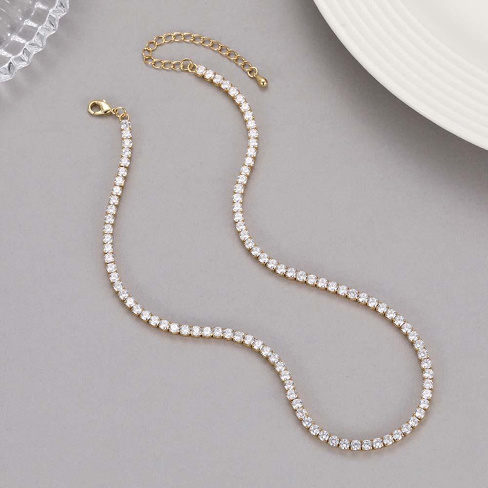 Goldschimmernde Kristallhalskette, Minimalistische Kette, Zierliche Und Dünne Halskette - soufeede