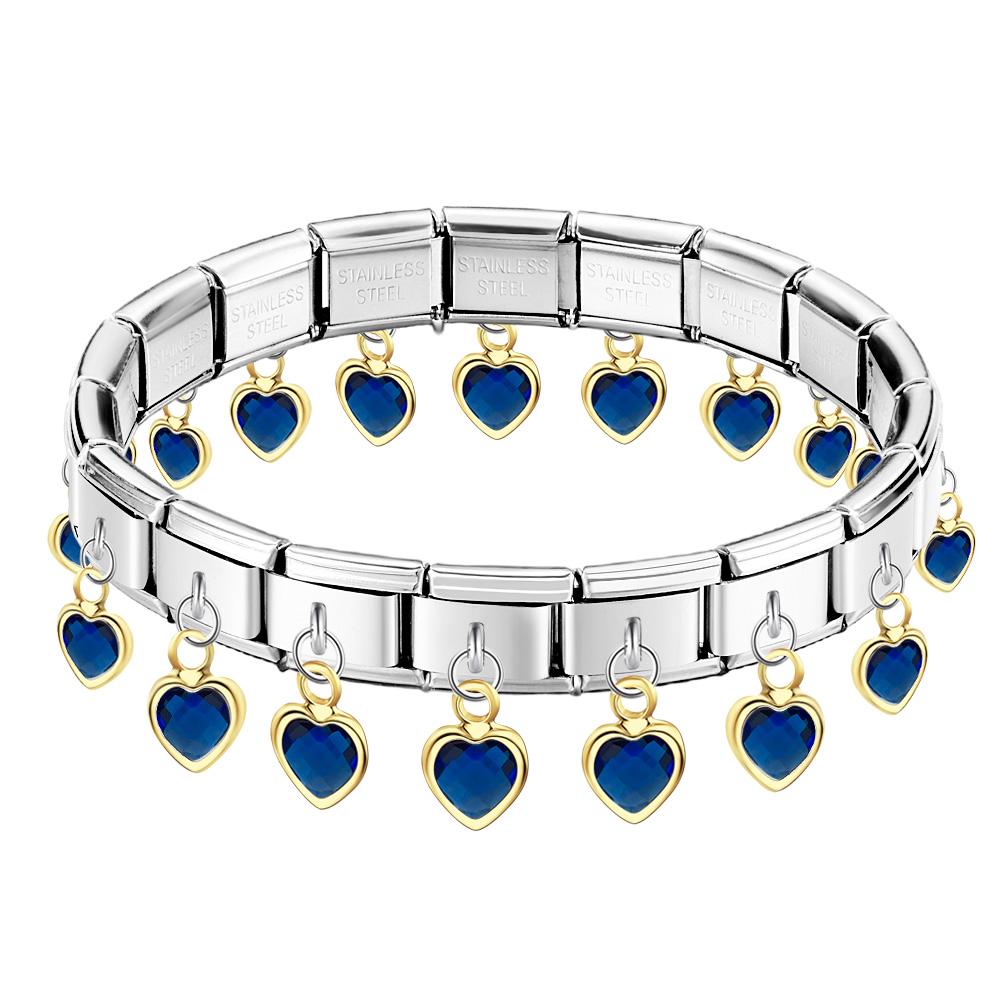 Blaues Herz-anhänger Vintage Italienisches Charm-armband - soufeede