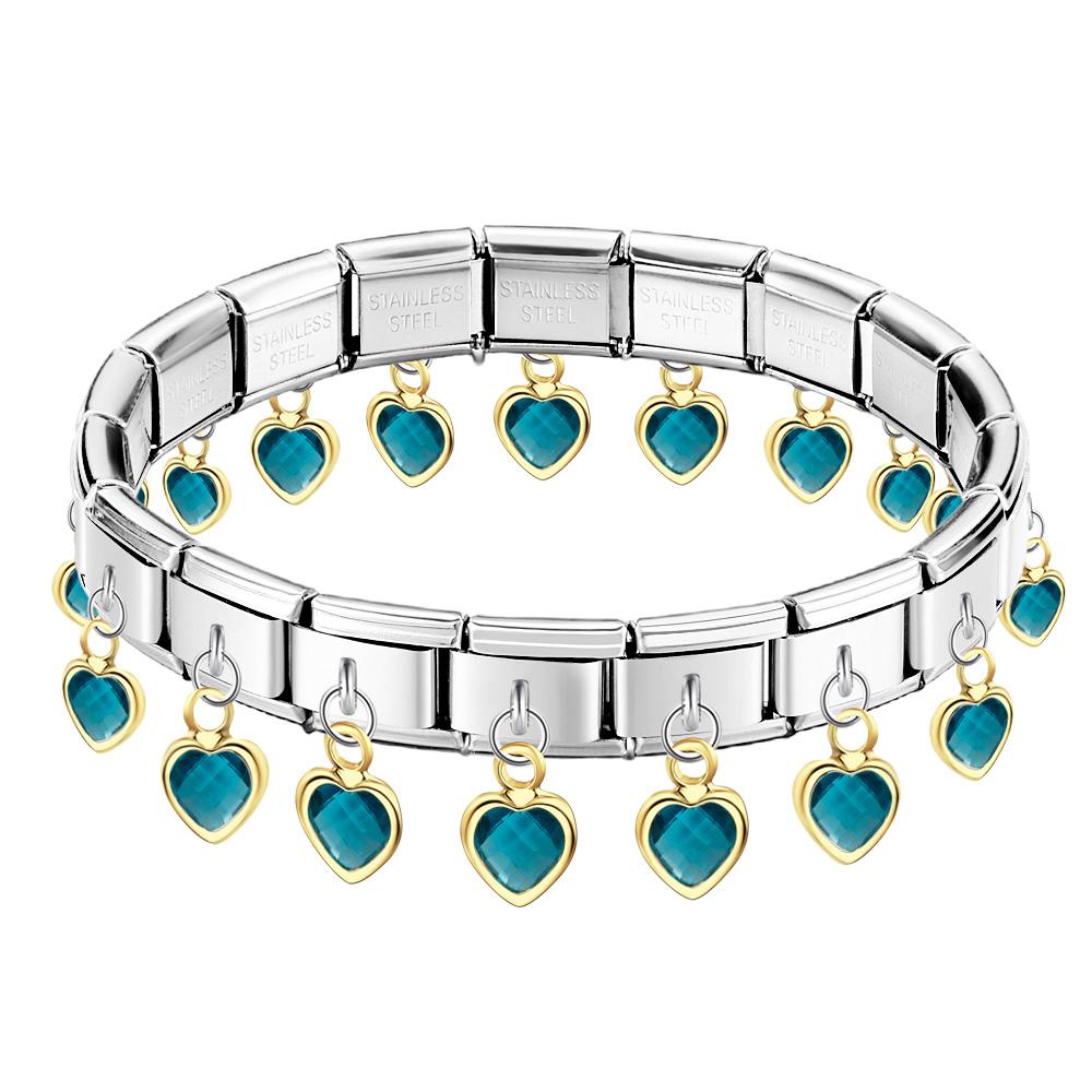 Seeblaues Herz-anhänger Vintage Italienisches Charm-armband - soufeede