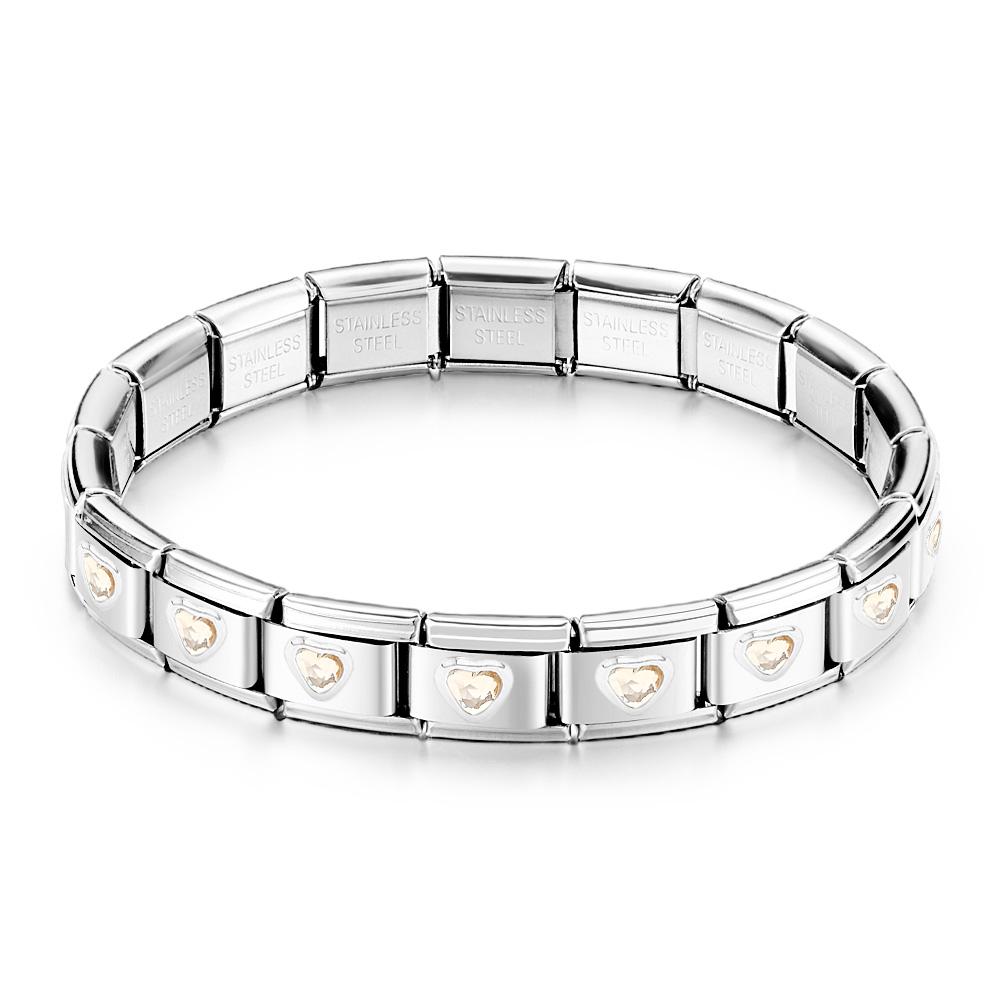 Cremegelbes Herz-edelstein-vintage-armband Mit Italienischem Charm - soufeede