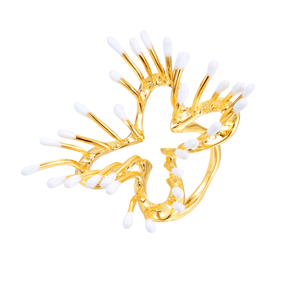 Stamens-kollektion Ring Mit Vier Staubblättern Und Weißer Emaille - soufeede