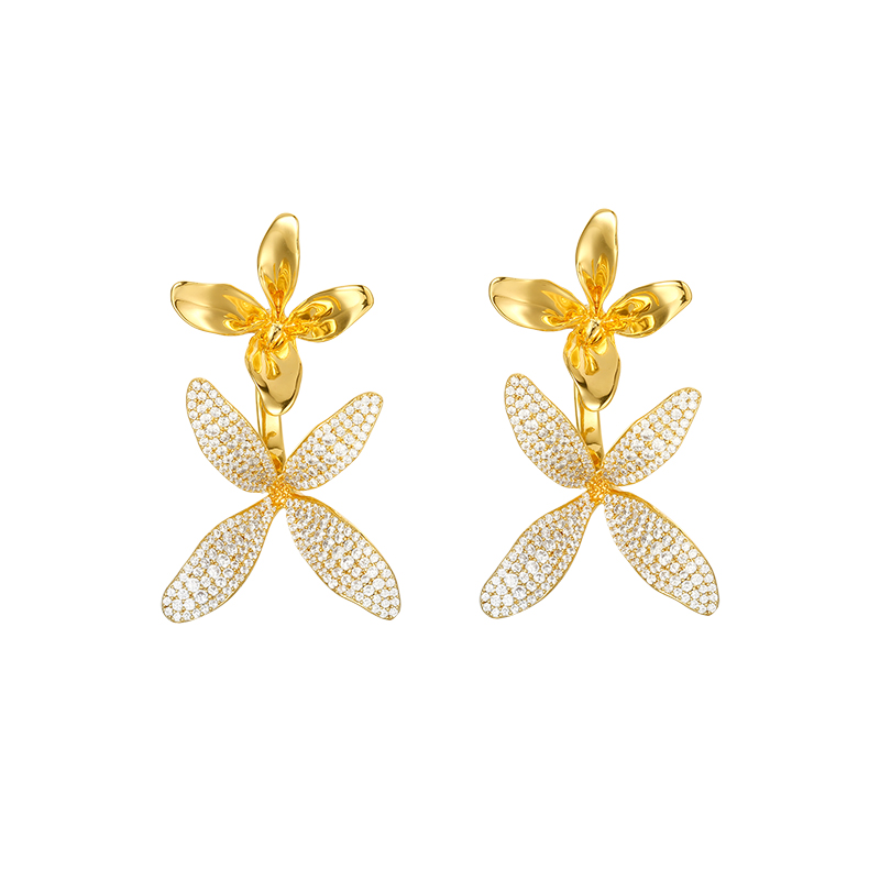 Goldene Biflorale Diamantohrringe Aus Der Orchids Collection - soufeede