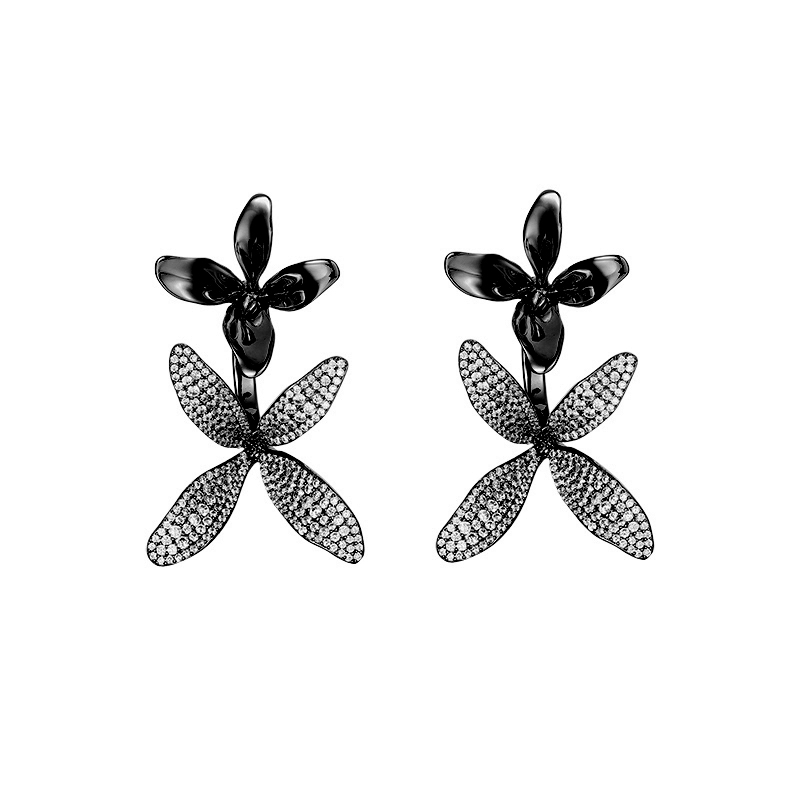 Schwarze Biflorale Diamant-ohrringe Aus Der Orchideen-kollektion - soufeede