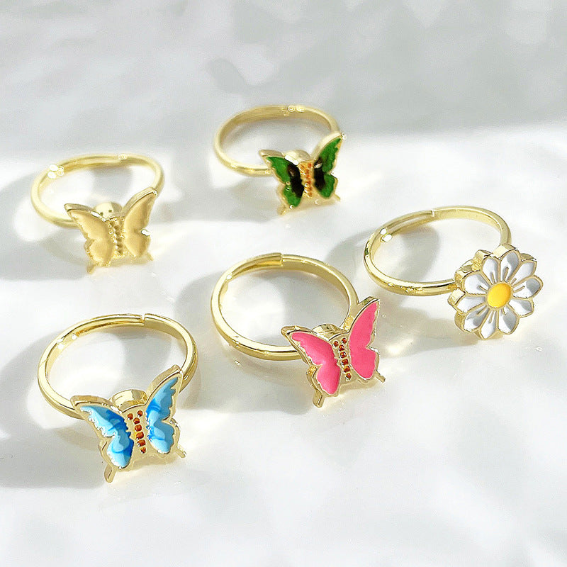 Angstlinderung, Dekompression, Schmetterlingsring, Gänseblümchen-öffnung, Verstellbarer Ring, Geschenk Für Frauen - soufeede