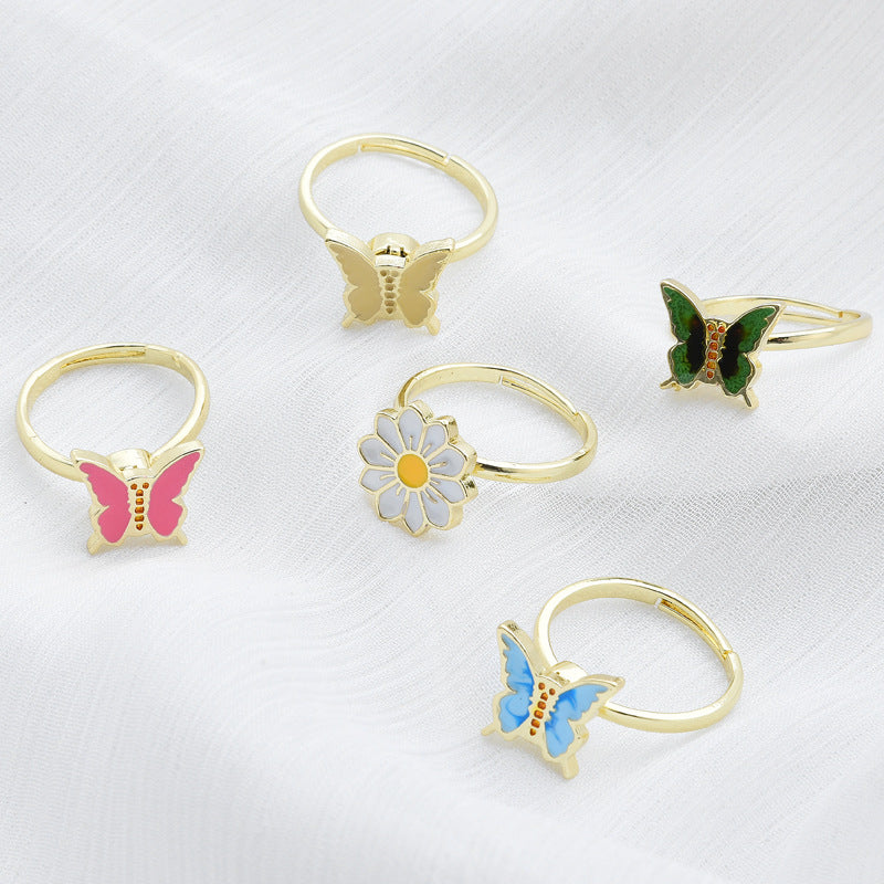 Angstlinderung, Dekompression, Schmetterlingsring, Gänseblümchen-öffnung, Verstellbarer Ring, Geschenk Für Frauen - soufeede