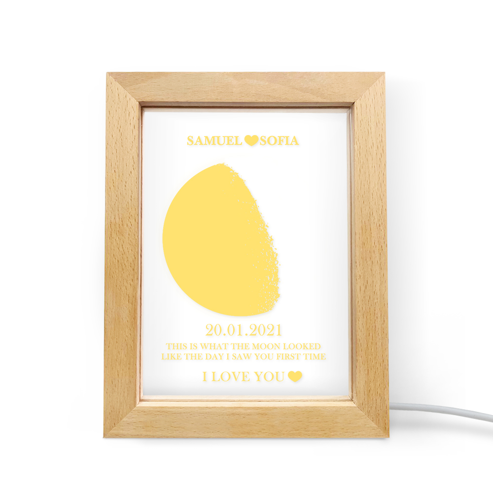 Benutzerdefinierte Mondphasen- Und Namensrahmenlampe Mit Personalisiertem Text