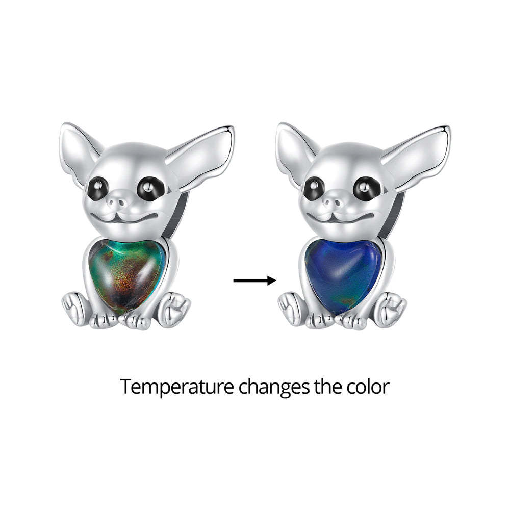 Temperaturverfärbung Chihuahua Hund Haustier Charm 925 Sterling Silber xs1963
