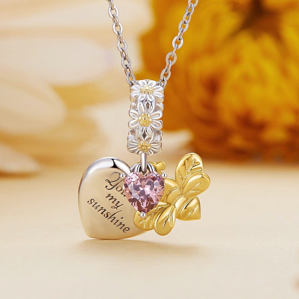 Gänseblümchen-Bienen-Anhänger mit rosa Zirkon, 925er-Sterlingsilber, xs2077