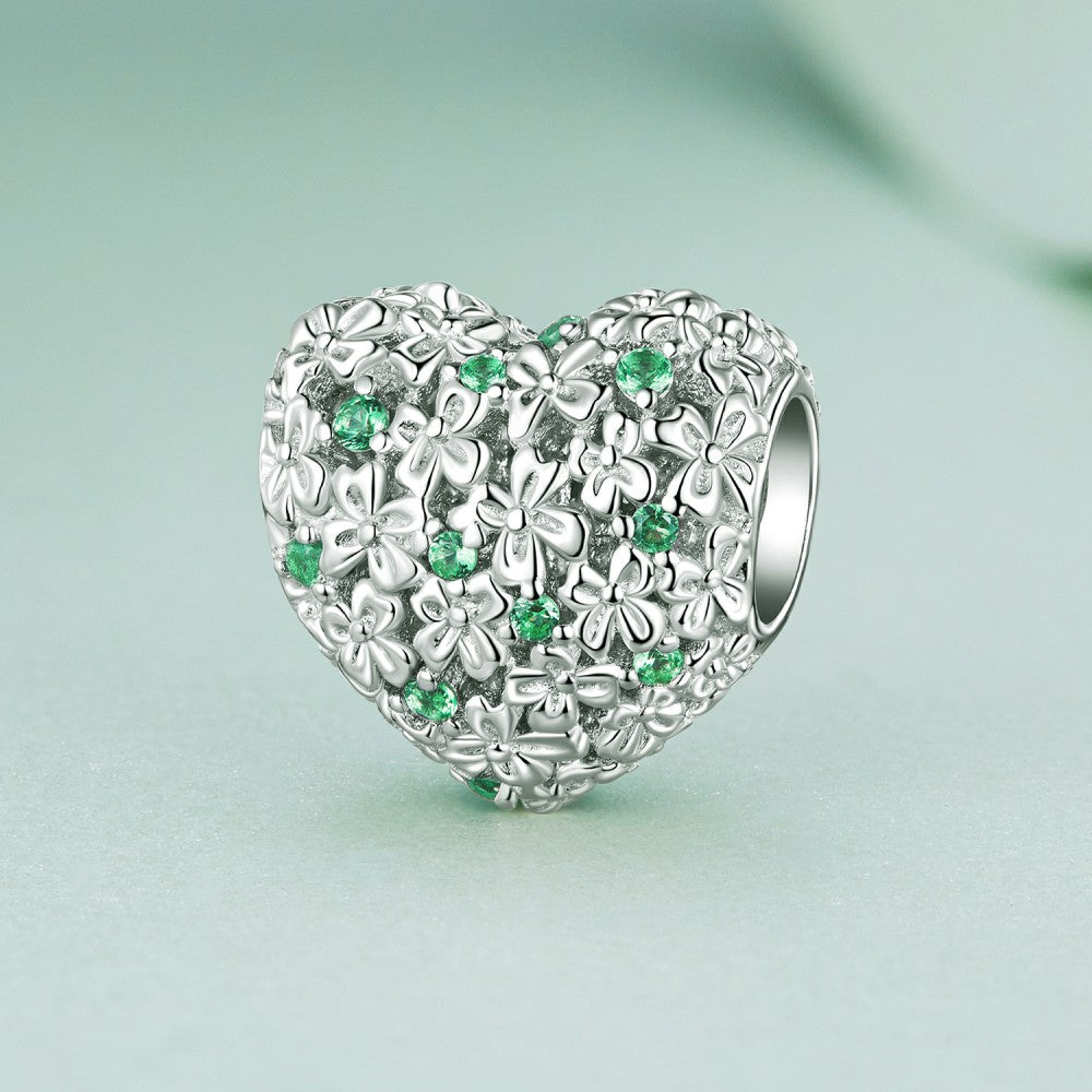 Glücksherz-Charm mit grünem Zirkon-Dekor, 925er Sterlingsilber, xs2118