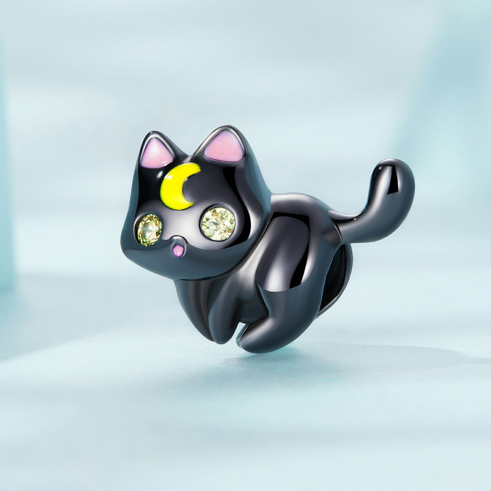 Mondkatze schwarzer Anhänger 925er Sterlingsilber xs2175
