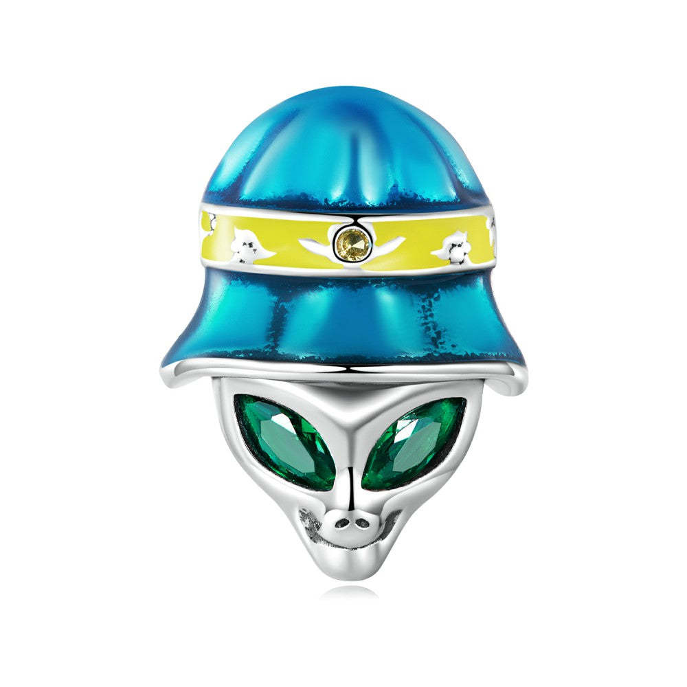 Seltsamer Alien-Charm mit grünem Zirkon, 925er Sterlingsilber xs2177