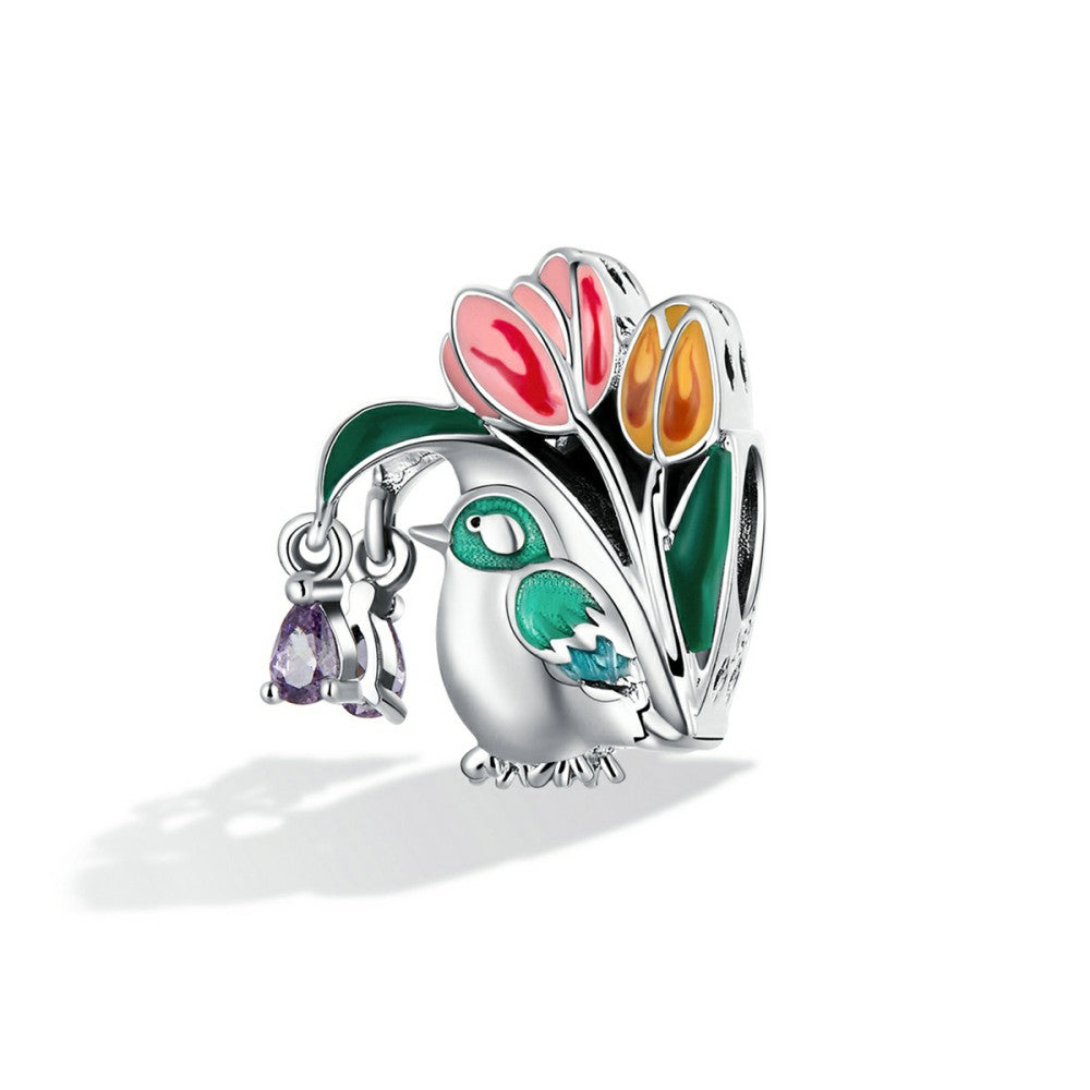 Blumen und Vögel Regen Charm 925 Sterling Silber xs2250